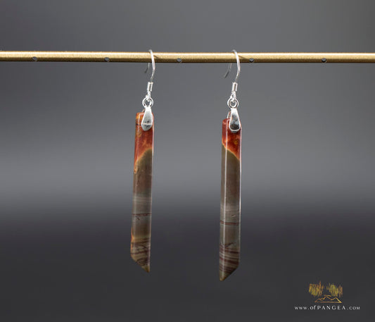 Picasso Jasper slim pillar earrings (Red Creek) - Sterling Silver