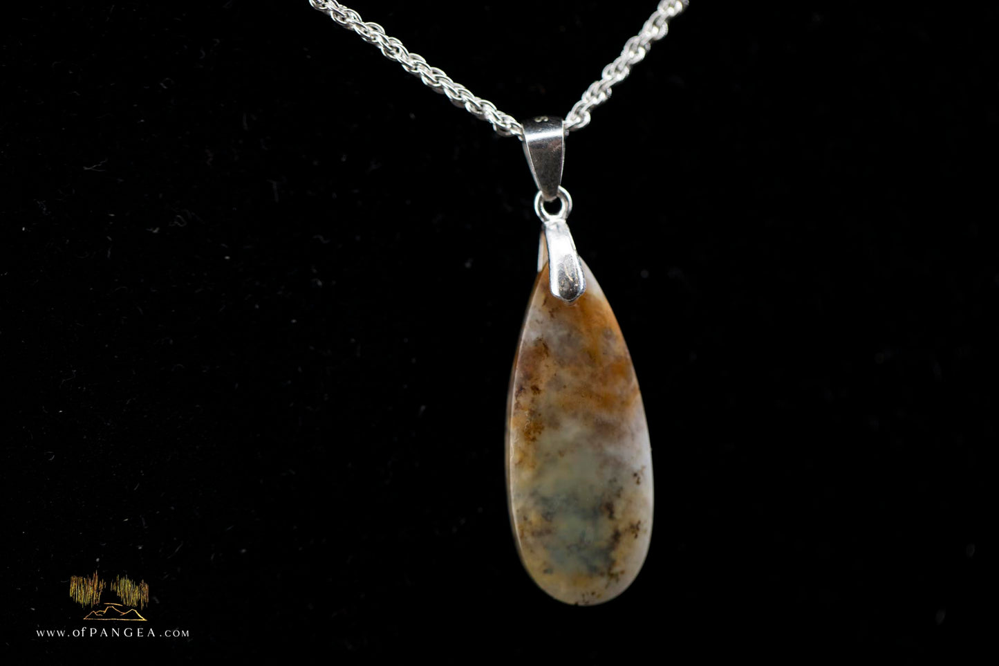 Opalized Petrified Wood Drop Pendant & 18inch Italian .925 sterling silver rope chain (1.35mm) || JF865