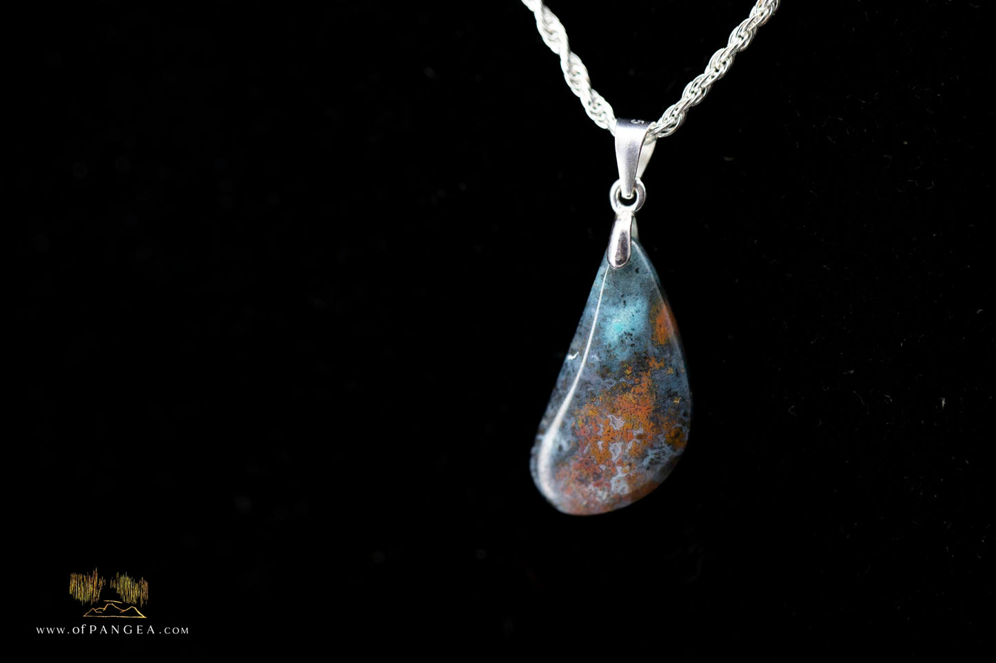 Opalized Petrified Wood Drop Pendant & 18inch Italian .925 sterling silver rope chain (1.35mm) || JF866