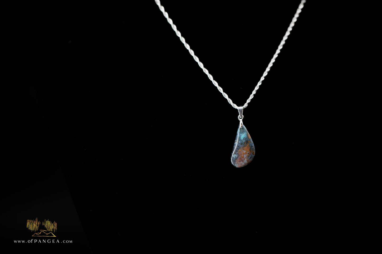 Opalized Petrified Wood Drop Pendant & 18inch Italian .925 sterling silver rope chain (1.35mm) || JF866