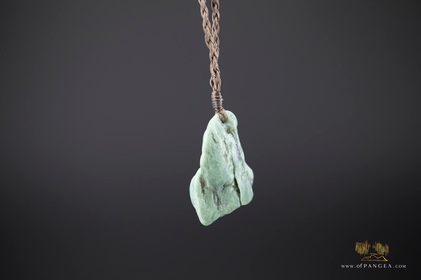 Big Sur Jade Pebble Necklace - plaited brown cord || JF872