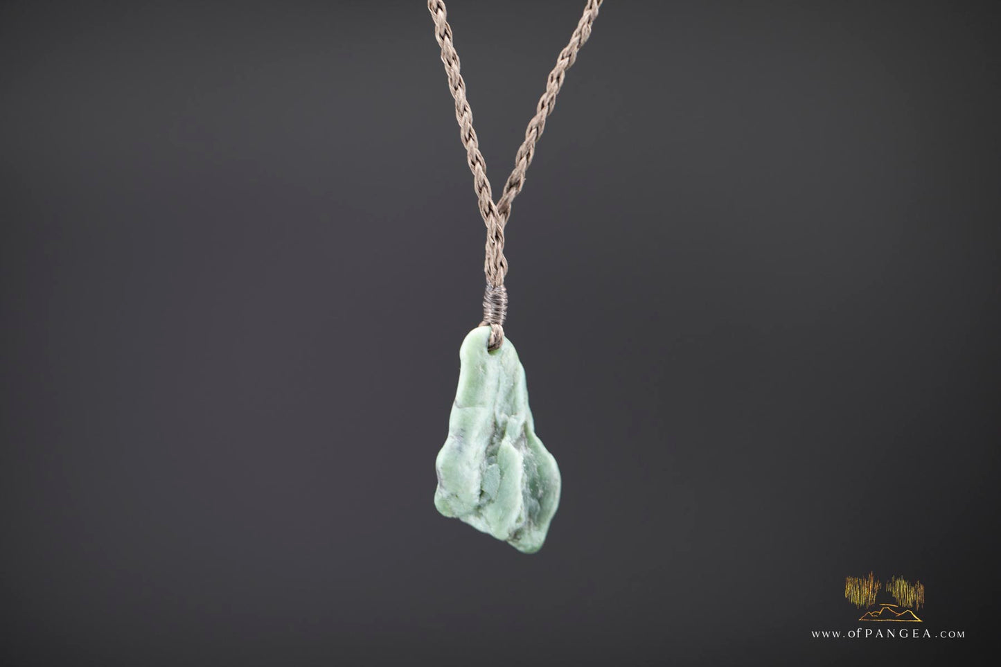 Big Sur Jade Pebble Necklace - plaited brown cord || JF872