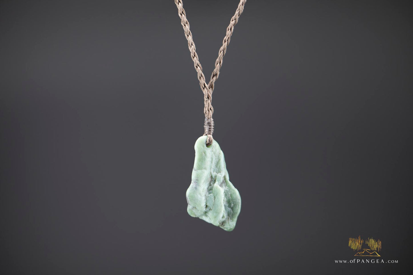 Big Sur Jade Pebble Necklace - plaited brown cord || JF872