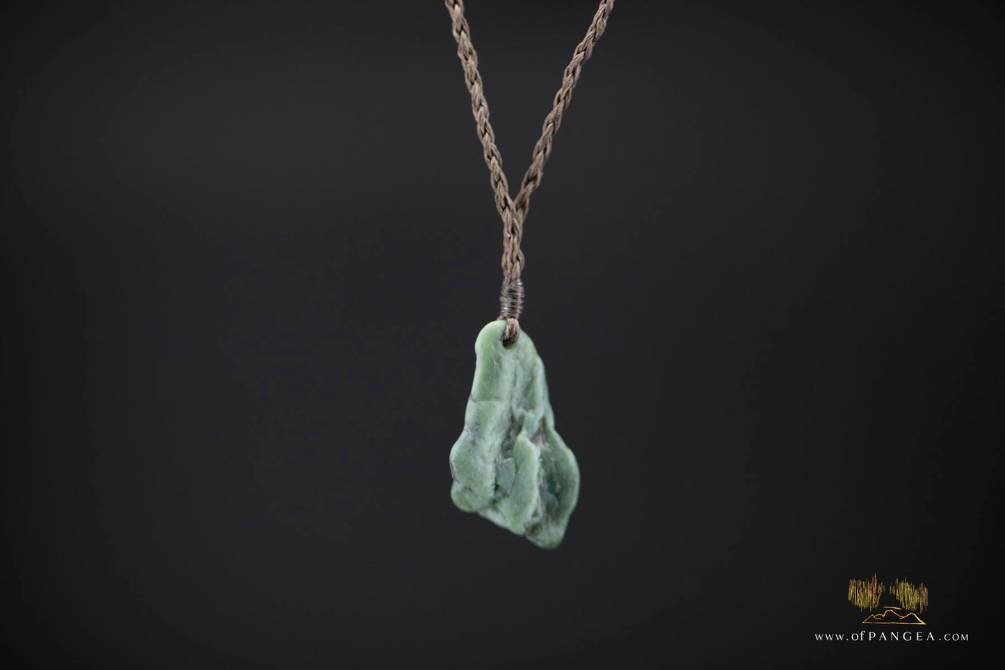 Big Sur Jade Pebble Necklace - plaited brown cord || JF872