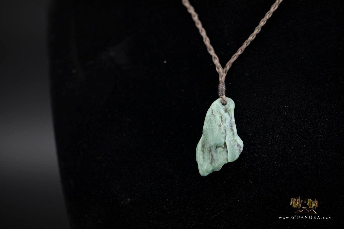 Big Sur Jade Pebble Necklace - plaited brown cord || JF872