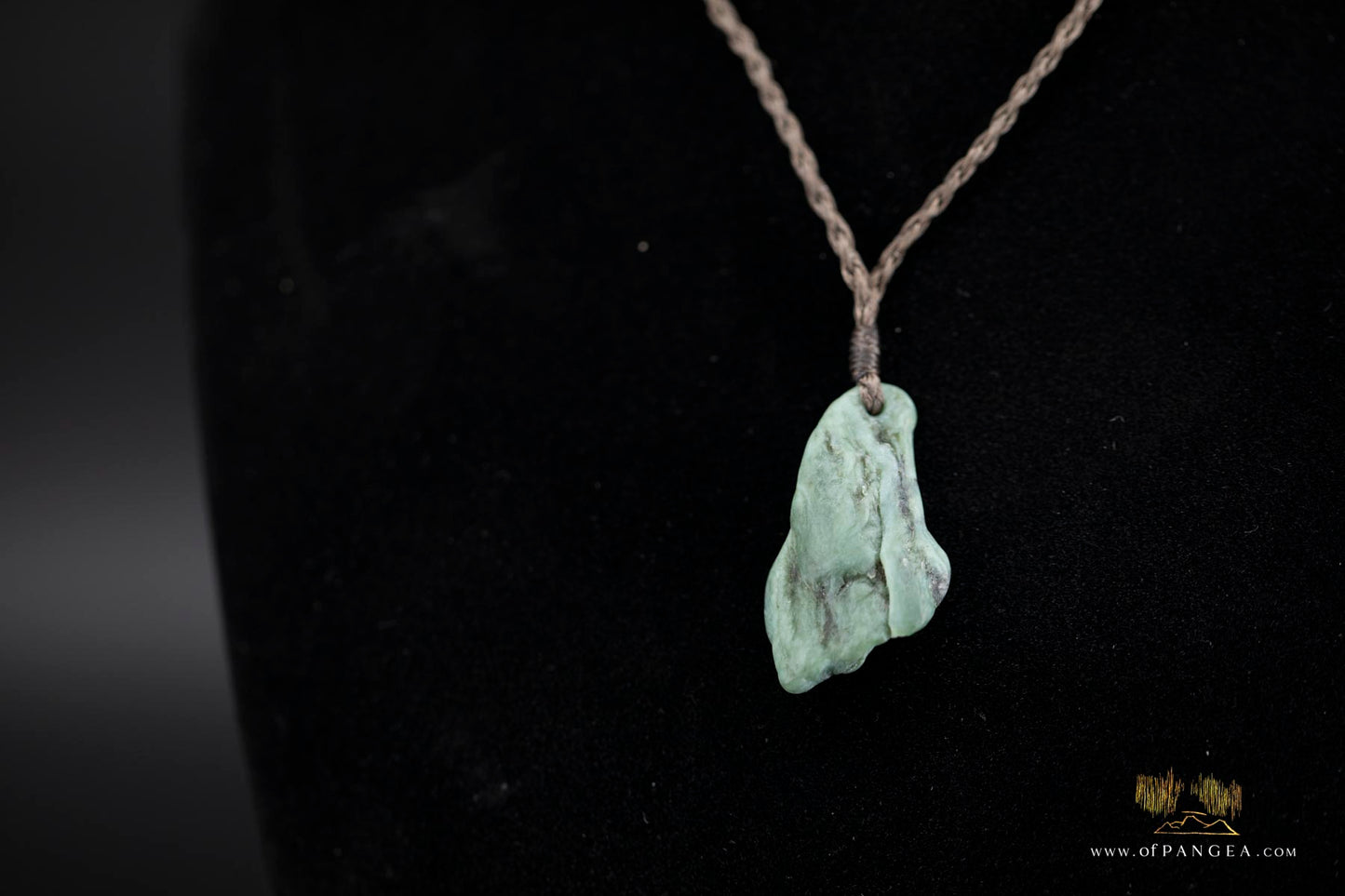Big Sur Jade Pebble Necklace - plaited brown cord || JF872
