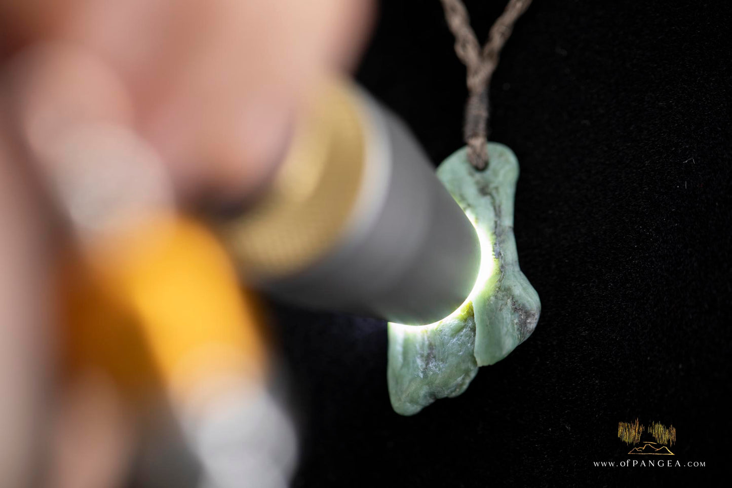 Big Sur Jade Pebble Necklace - plaited brown cord || JF872