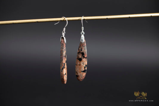 Pink Snowflake Obsidian teardrop earrings - Sterling Silver