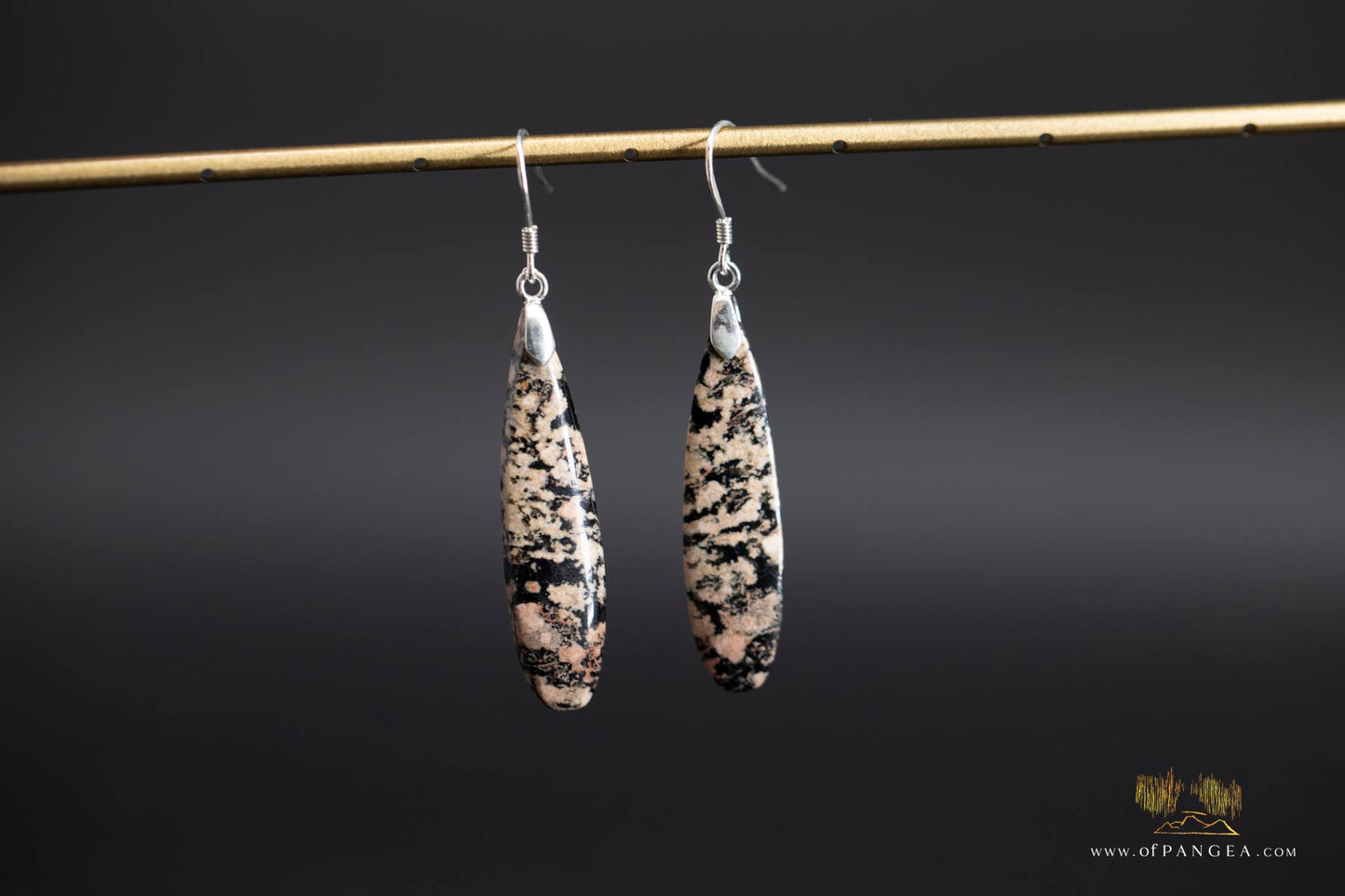 Pink Snowflake Obsidian teardrop earrings - Sterling Silver