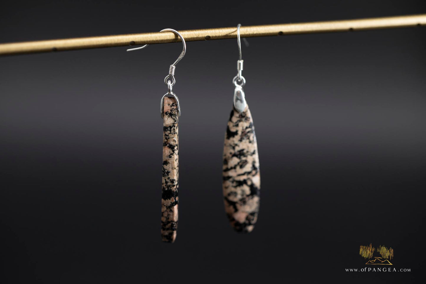Pink Snowflake Obsidian teardrop earrings - Sterling Silver