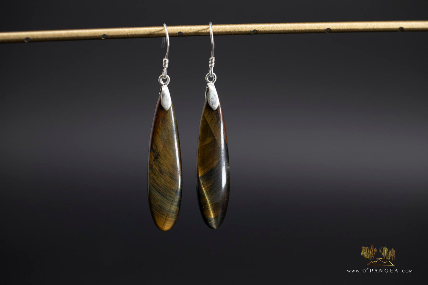 Rare bicolor Blue & Gold Tigers Eye teardrop earrings - Sterling Silver