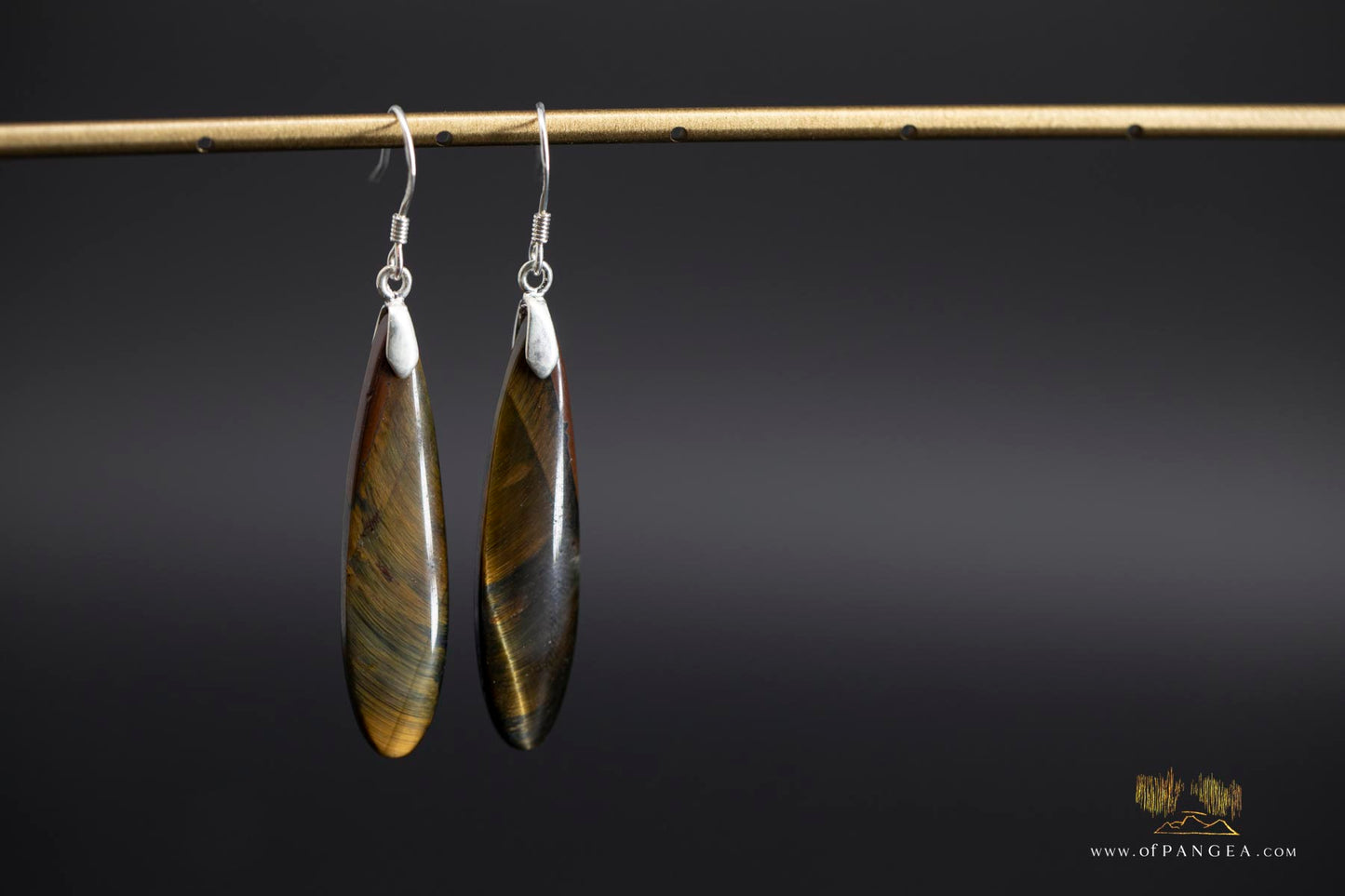 Rare bicolor Blue & Gold Tigers Eye teardrop earrings - Sterling Silver