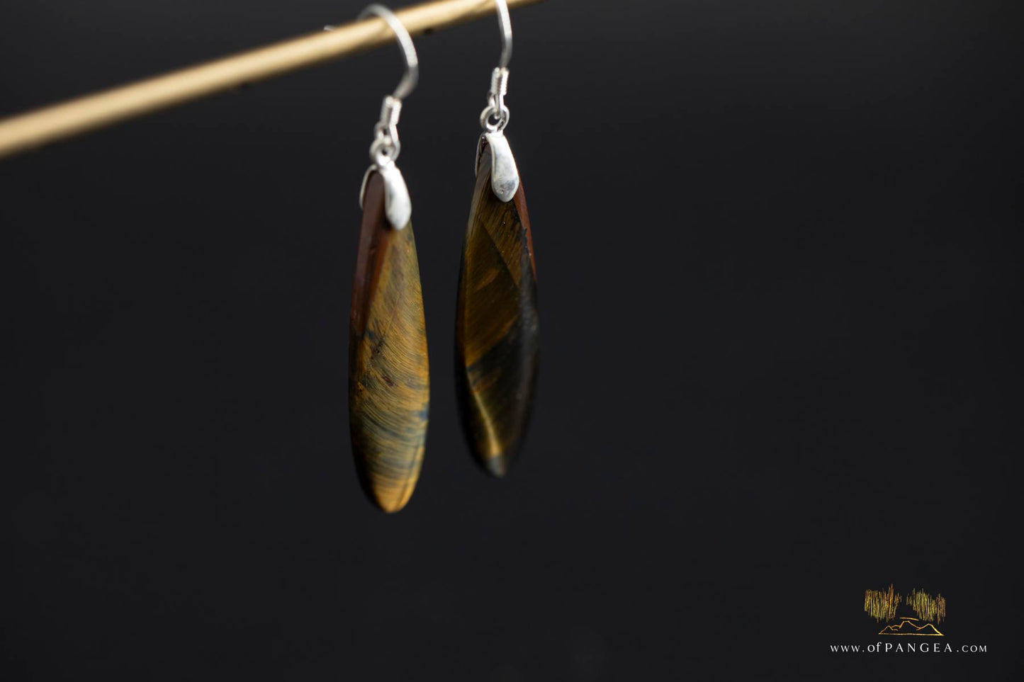 Rare bicolor Blue & Gold Tigers Eye teardrop earrings - Sterling Silver