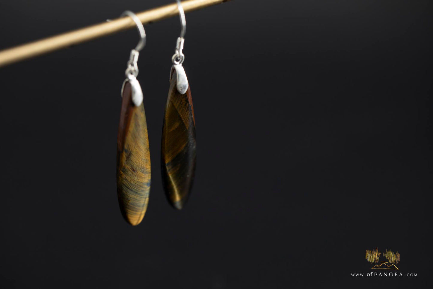 Rare bicolor Blue & Gold Tigers Eye teardrop earrings - Sterling Silver