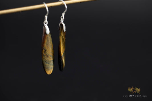 Rare bicolor Blue & Gold Tigers Eye teardrop earrings - Sterling Silver