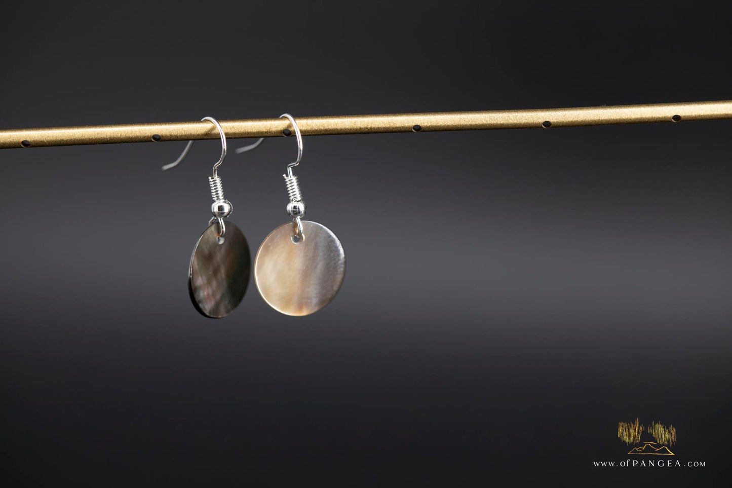 Tahitian Black-Lipped Mother of Pearl small disc Earrings - sterling silver