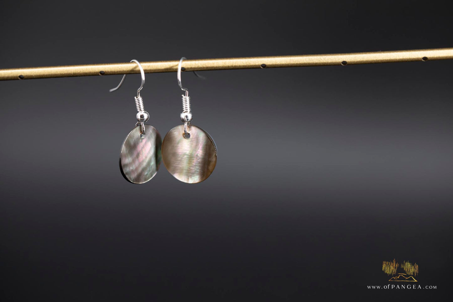 Tahitian Black-Lipped Mother of Pearl small disc Earrings - sterling silver