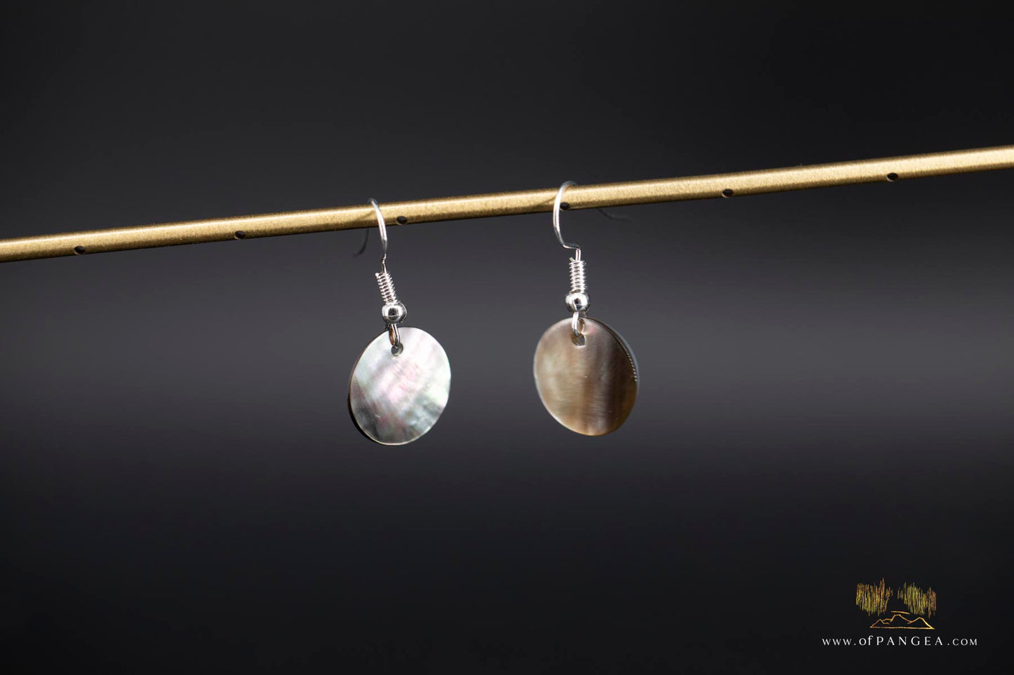 Tahitian Black-Lipped Mother of Pearl small disc Earrings - sterling silver