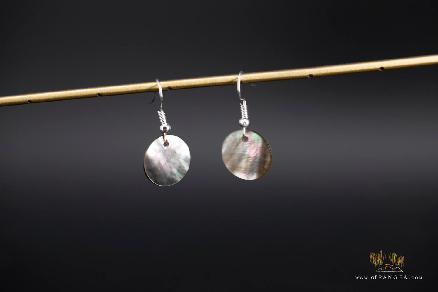 Tahitian Black-Lipped Mother of Pearl small disc Earrings - sterling silver