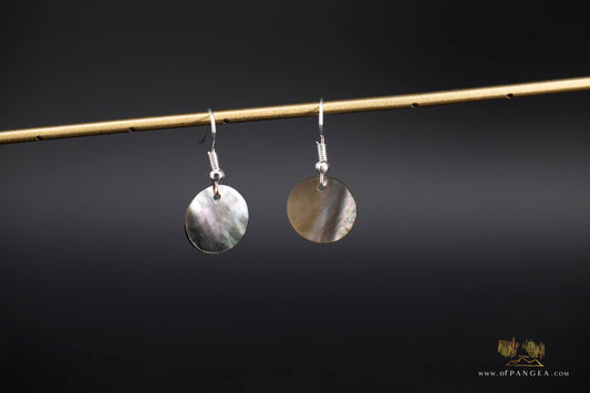 Tahitian Black-Lipped Mother of Pearl small disc Earrings - sterling silver
