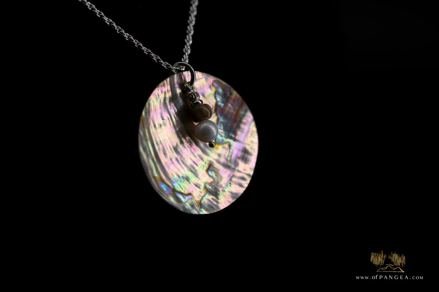 Red Abalone Circle (Mother of Pearl) Necklace - AAA Pearl, Abalone bead, 1.35mm Italian sterling silver rope chain 20inch || JF889
