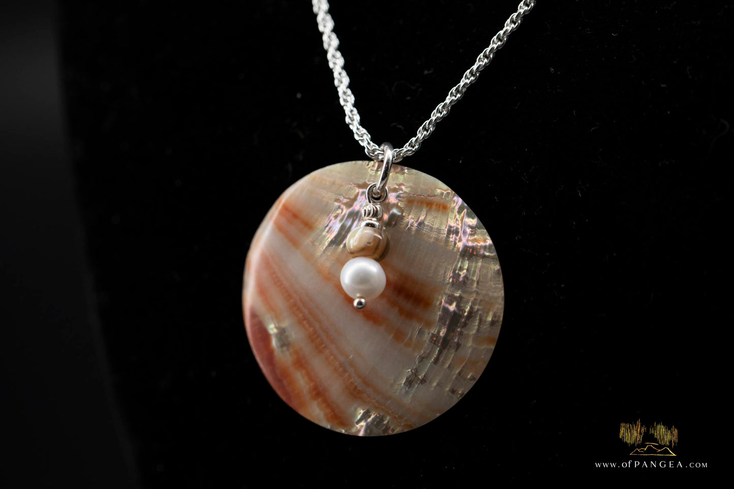 Red Abalone Circle (Mother of Pearl) Necklace - AAA Pearl, Abalone bead, 1.35mm Italian sterling silver rope chain 20inch || JF889