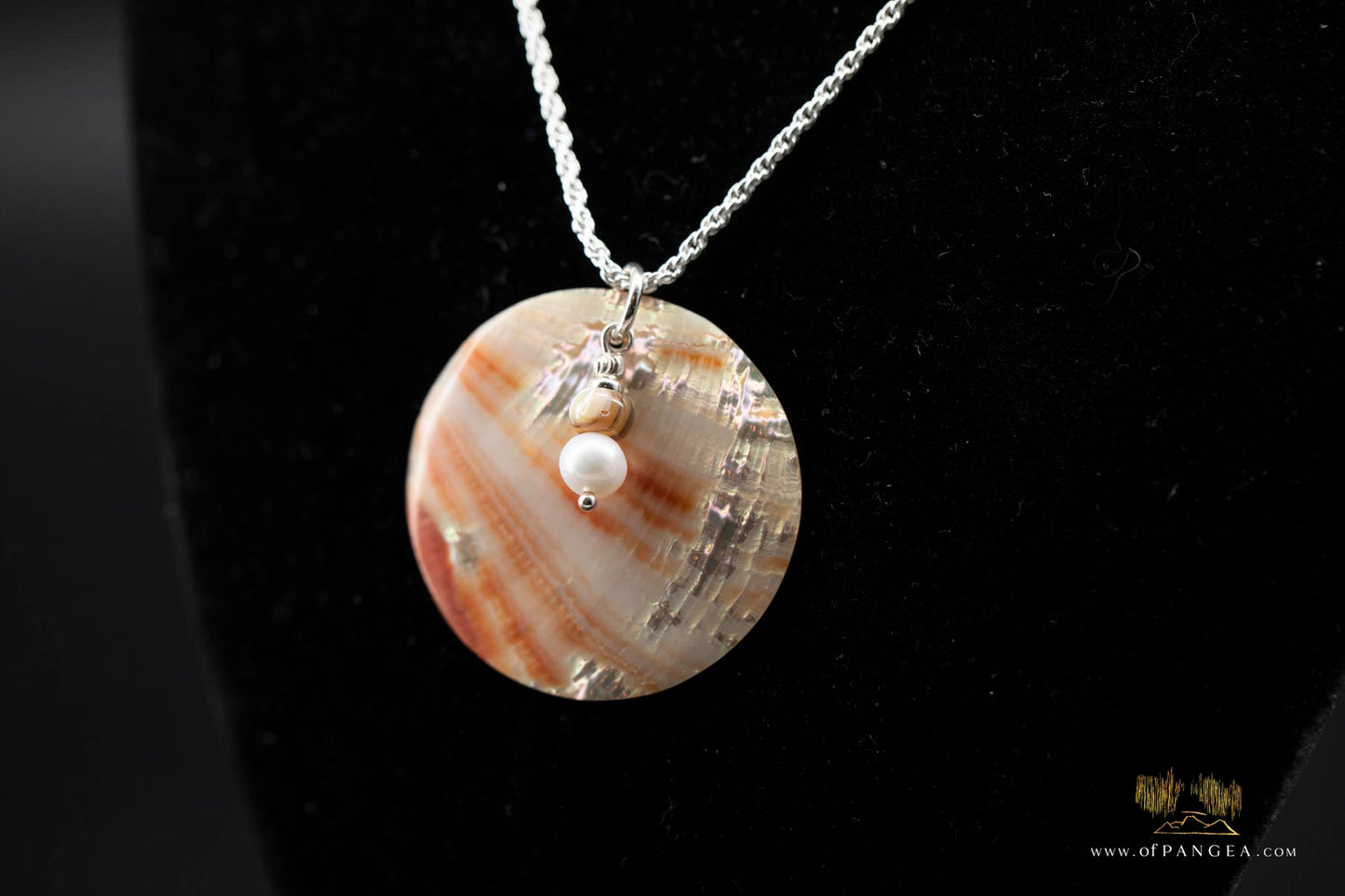 Red Abalone Circle (Mother of Pearl) Necklace - AAA Pearl, Abalone bead, 1.35mm Italian sterling silver rope chain 20inch || JF889