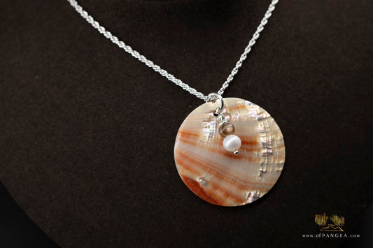 Red Abalone Circle (Mother of Pearl) Necklace - AAA Pearl, Abalone bead, 1.35mm Italian sterling silver rope chain 20inch || JF889