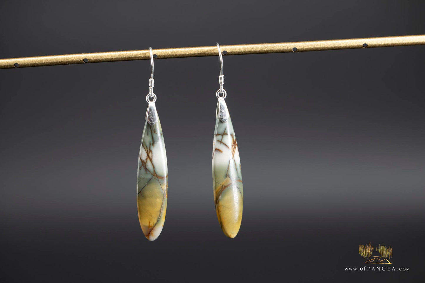 Picasso Jasper slim teardrop earrings (Red Creek) - Sterling Silver