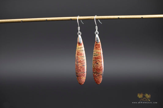 Picasso Jasper slim teardrop earrings (Red Creek) - Sterling Silver
