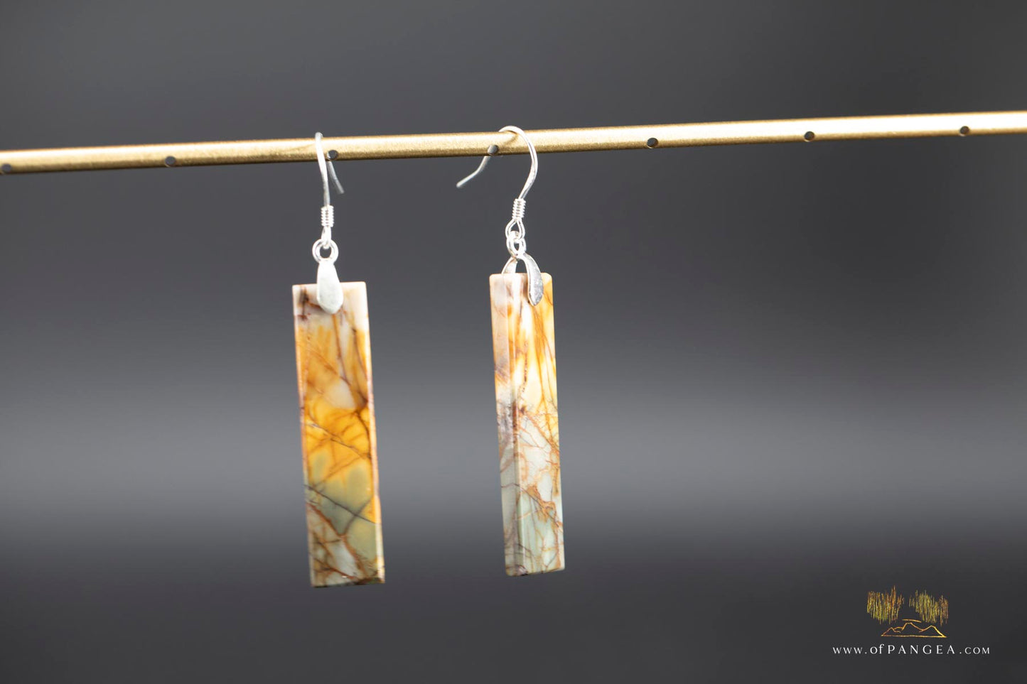 Picasso Jasper slim rectangle earrings (Red Creek) - Sterling Silver
