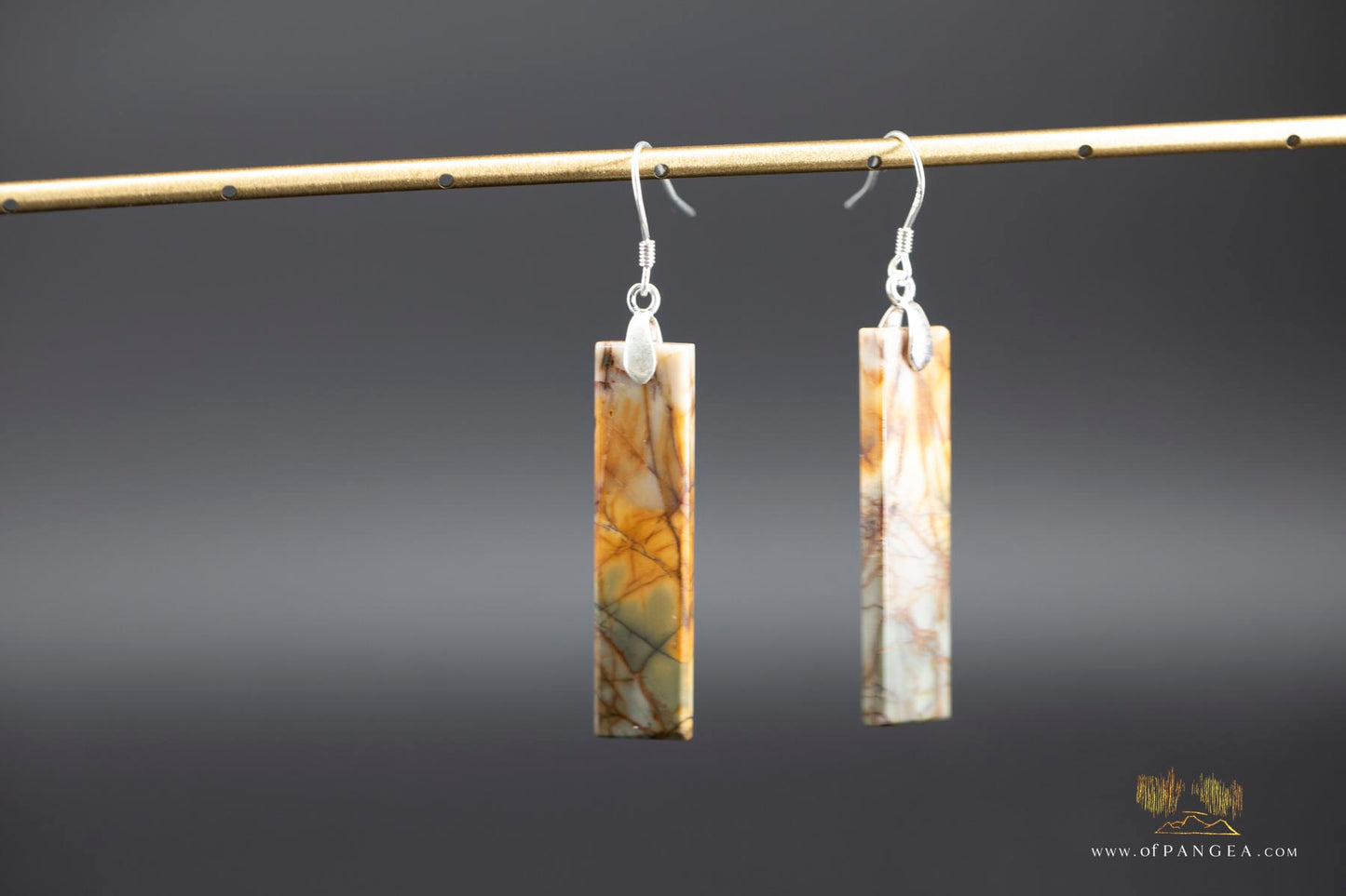 Picasso Jasper slim rectangle earrings (Red Creek) - Sterling Silver