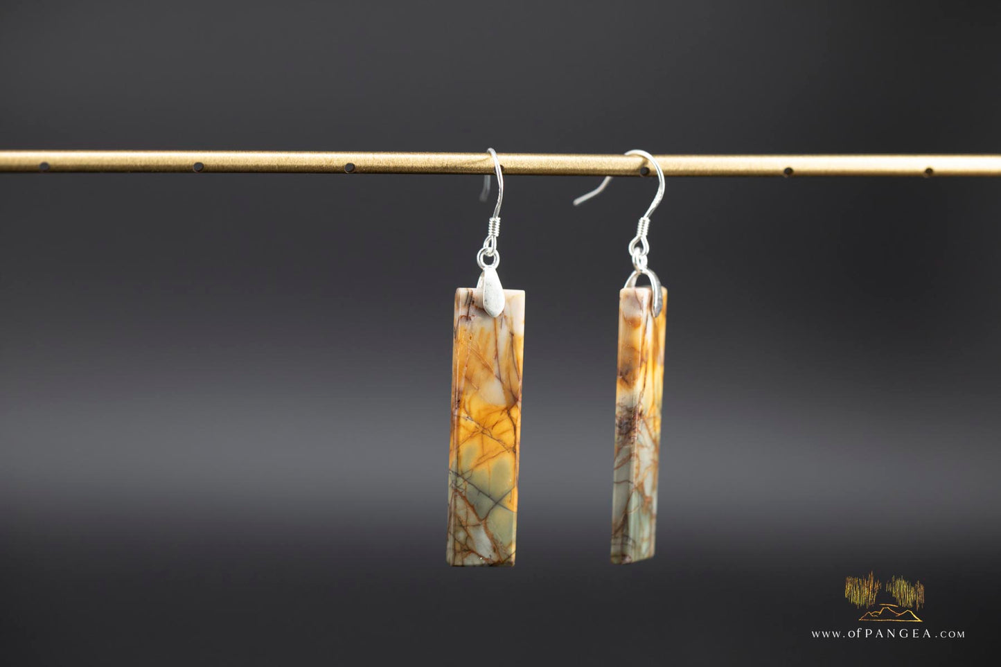 Picasso Jasper slim rectangle earrings (Red Creek) - Sterling Silver