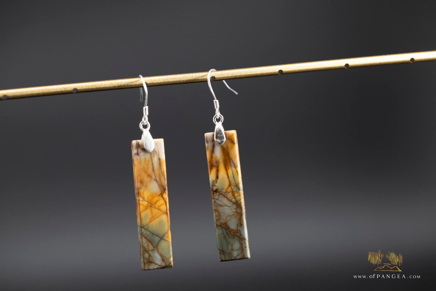 Picasso Jasper slim rectangle earrings (Red Creek) - Sterling Silver