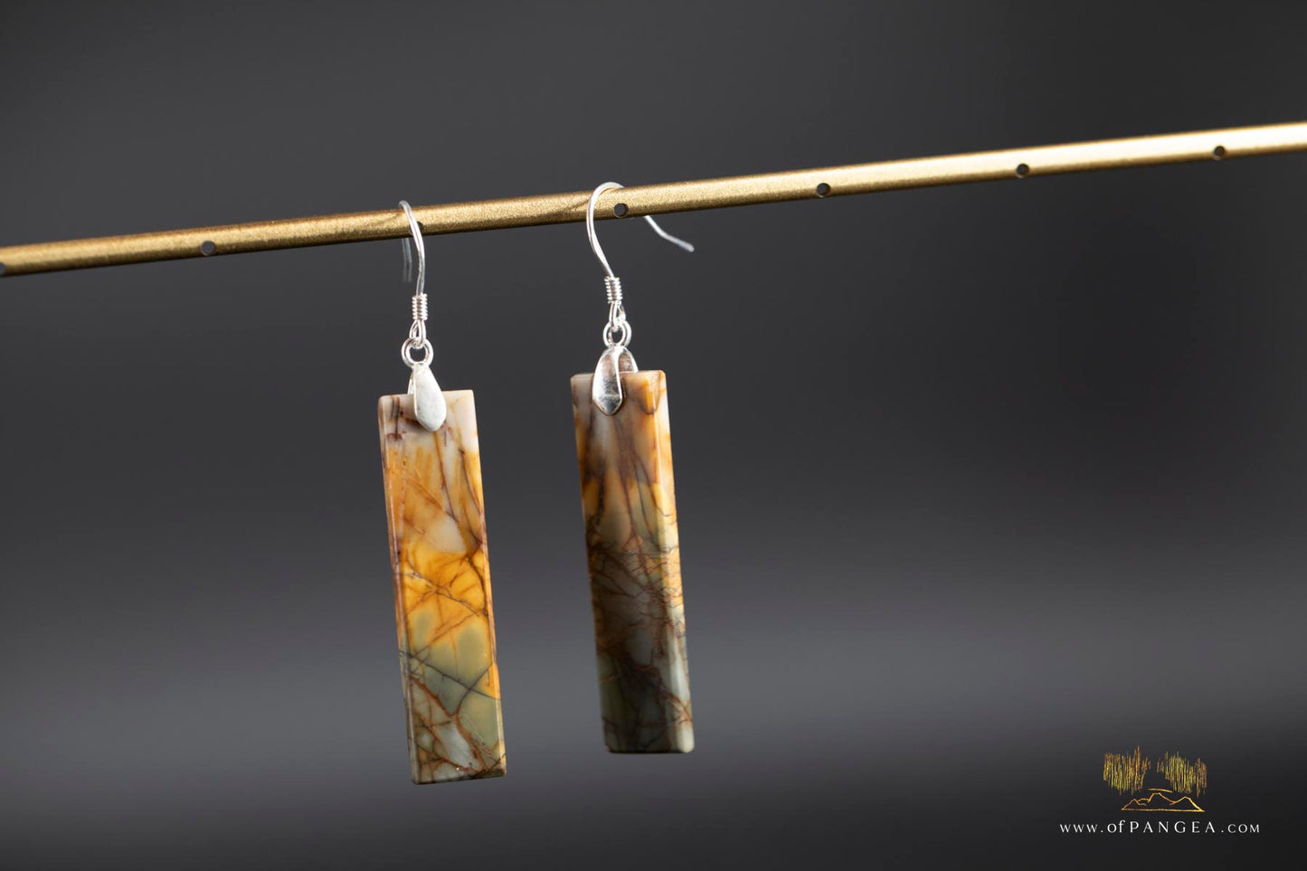 Picasso Jasper slim rectangle earrings (Red Creek) - Sterling Silver