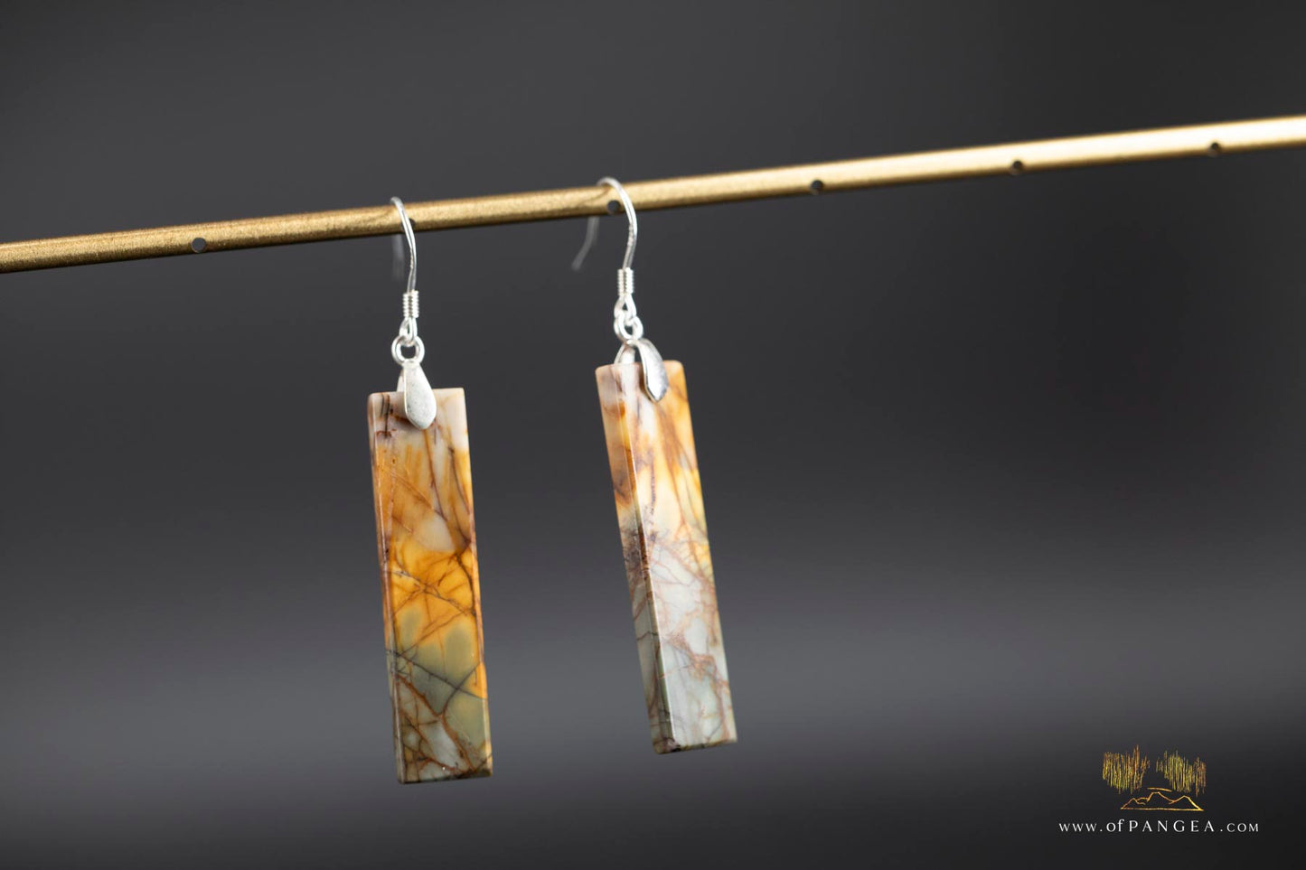 Picasso Jasper slim rectangle earrings (Red Creek) - Sterling Silver