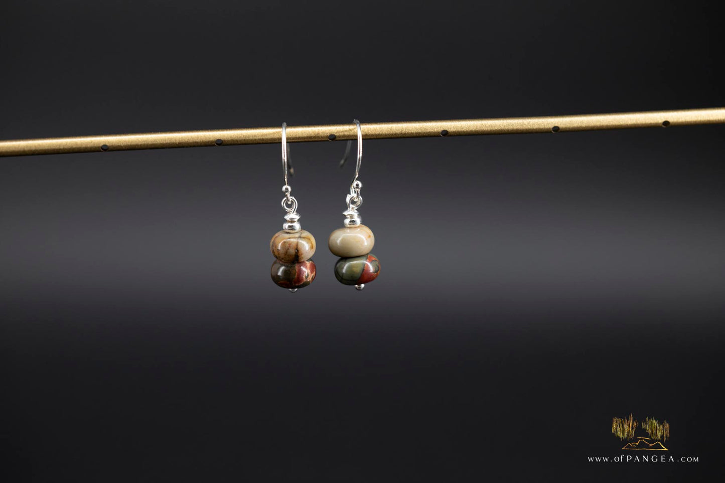 Picasso Jasper Rondelle & sterling silver bead earrings (Red Creek) || JF895