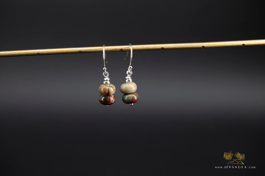 Picasso Jasper Rondelle & sterling silver bead earrings (Red Creek) || JF895