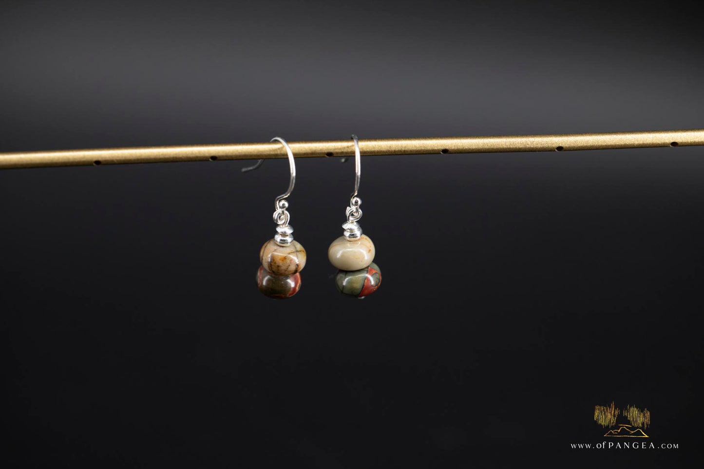 Picasso Jasper Rondelle & sterling silver bead earrings (Red Creek) || JF895