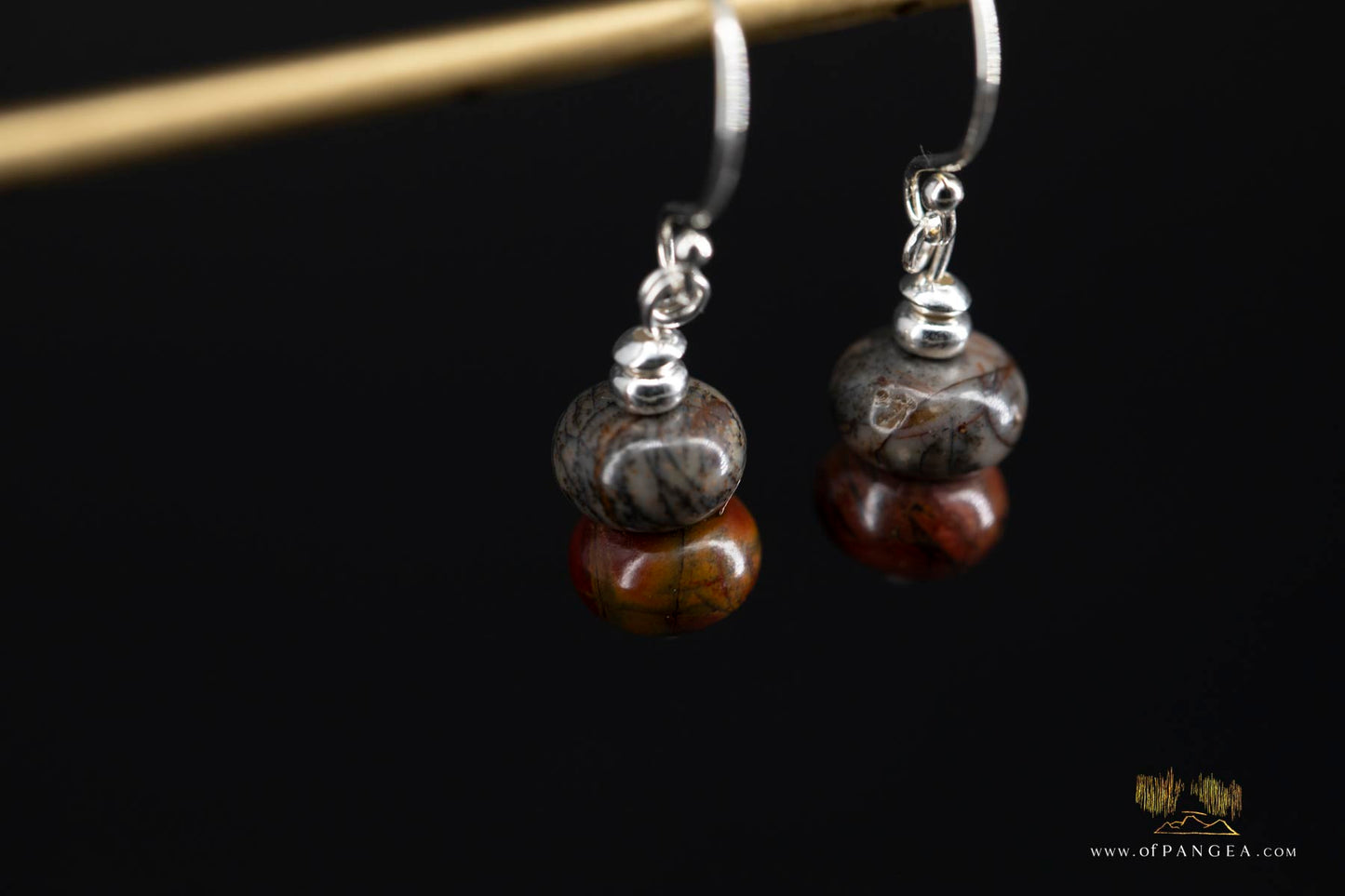 Picasso Jasper Rondelle & sterling silver bead earrings (Red Creek) || JF896