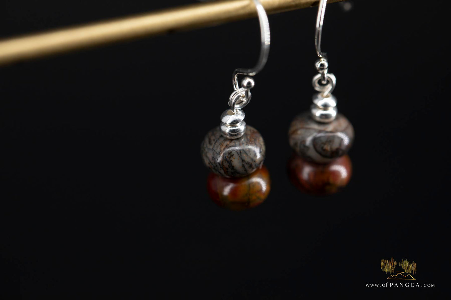 Picasso Jasper Rondelle & sterling silver bead earrings (Red Creek) || JF896