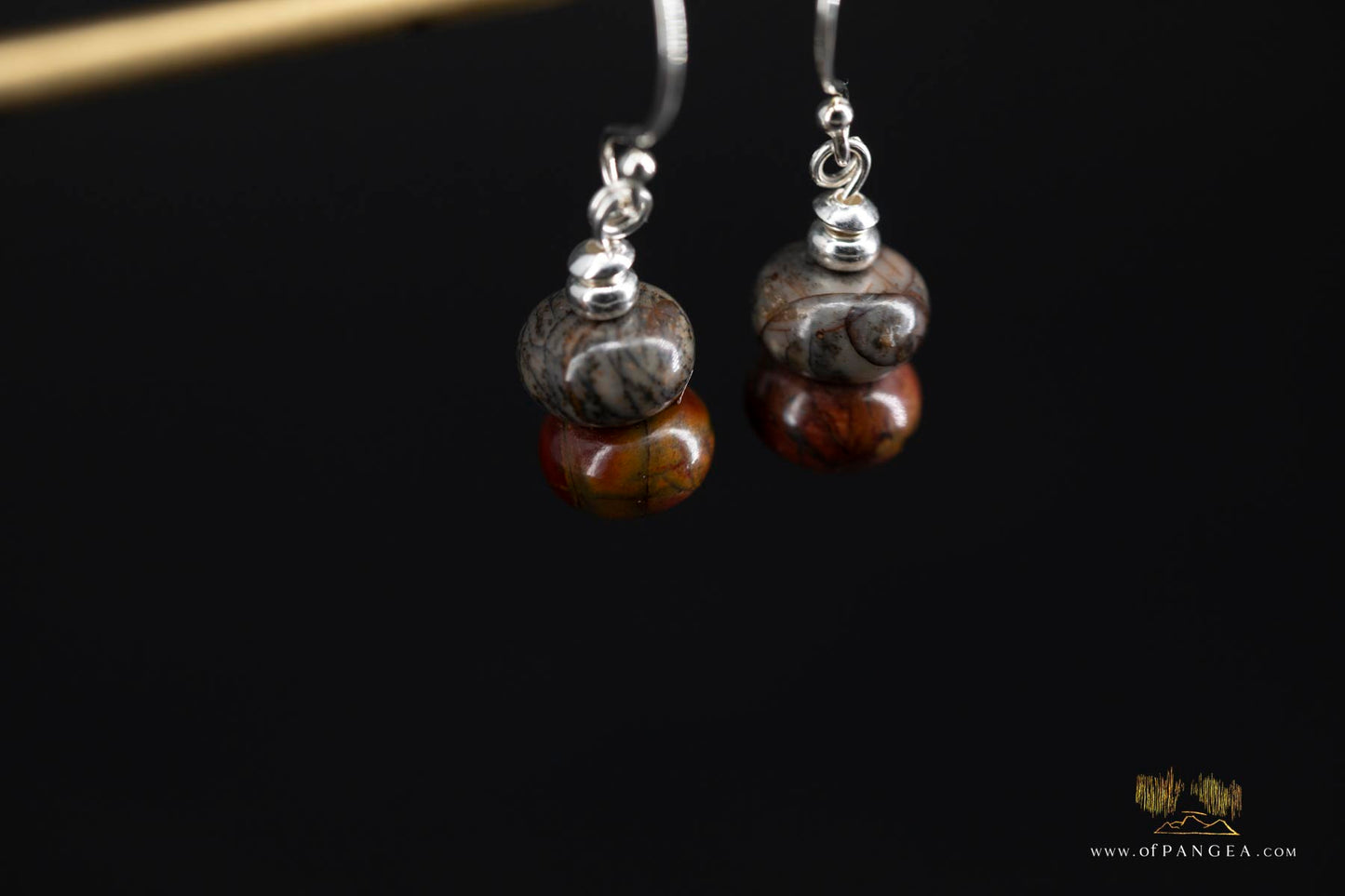Picasso Jasper Rondelle & sterling silver bead earrings (Red Creek) || JF896