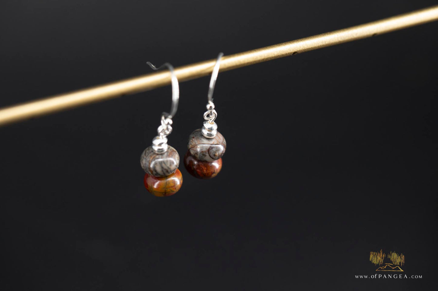 Picasso Jasper Rondelle & sterling silver bead earrings (Red Creek) || JF896