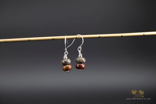 Picasso Jasper Rondelle & sterling silver bead earrings (Red Creek) || JF896
