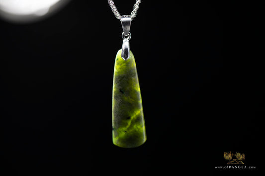 British Columbian Green Flower Nephrite Jade Necklace - Italian sterling silver rope chain || JF904