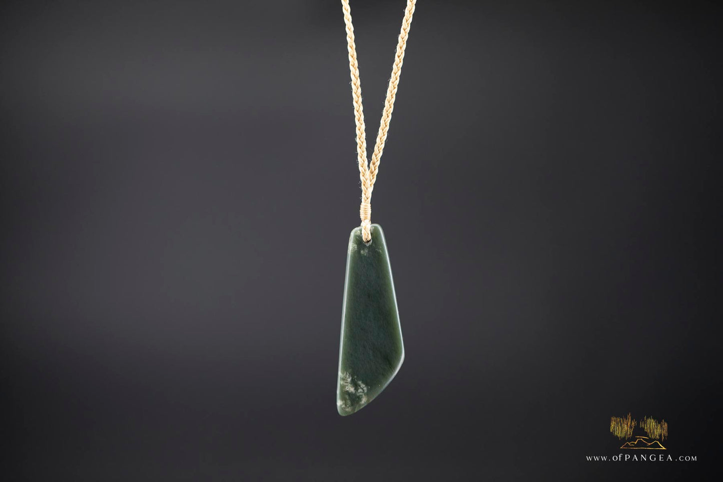 Large Toki - Wyoming Olive snowflake Nephrite Jade - woven tan muka cord || JF905