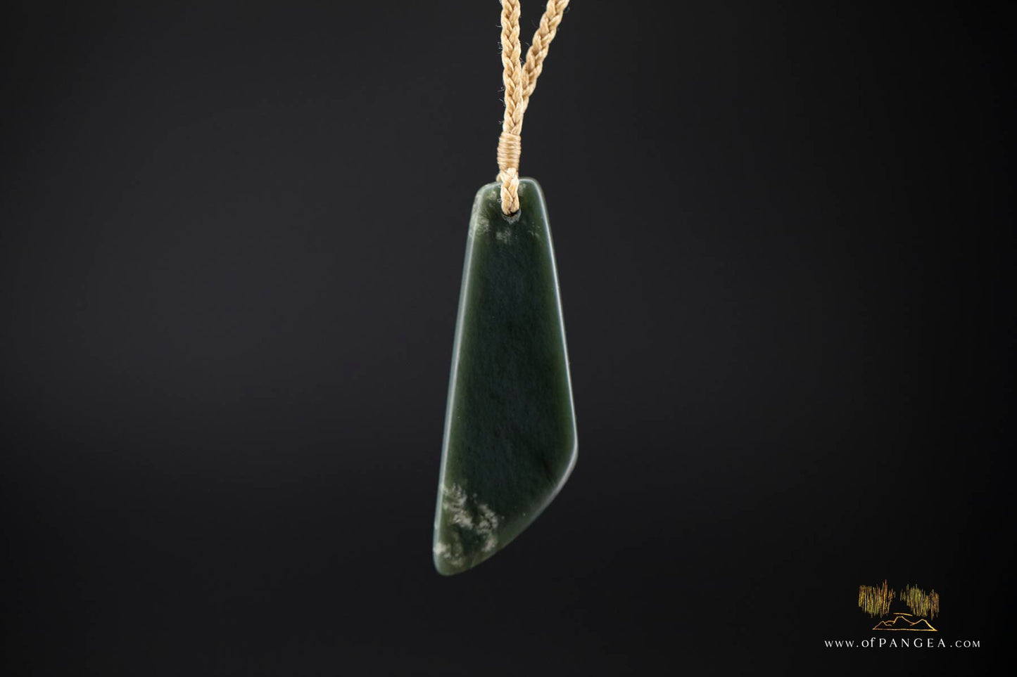 Large Toki - Wyoming Olive snowflake Nephrite Jade - woven tan muka cord || JF905