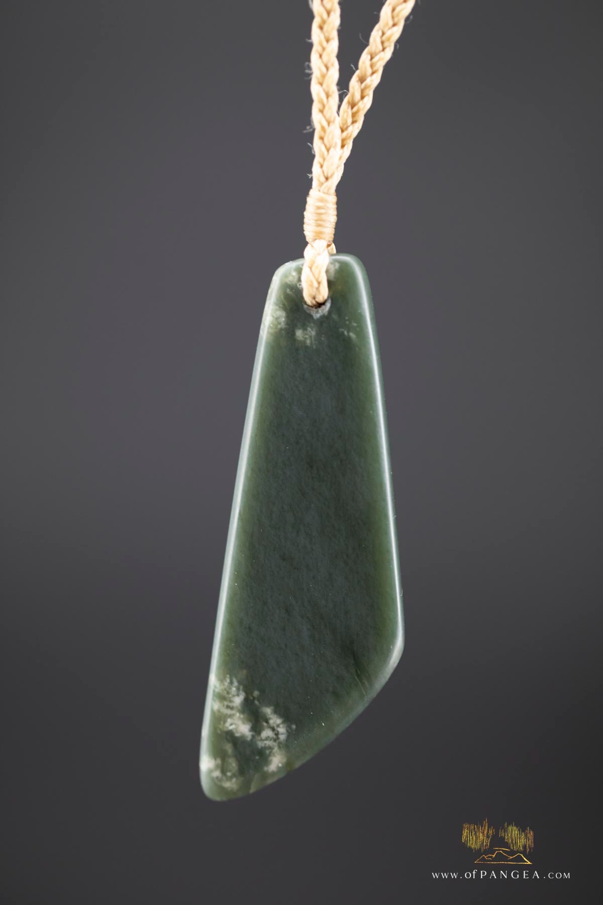 Large Toki - Wyoming Olive snowflake Nephrite Jade - woven tan muka cord || JF905