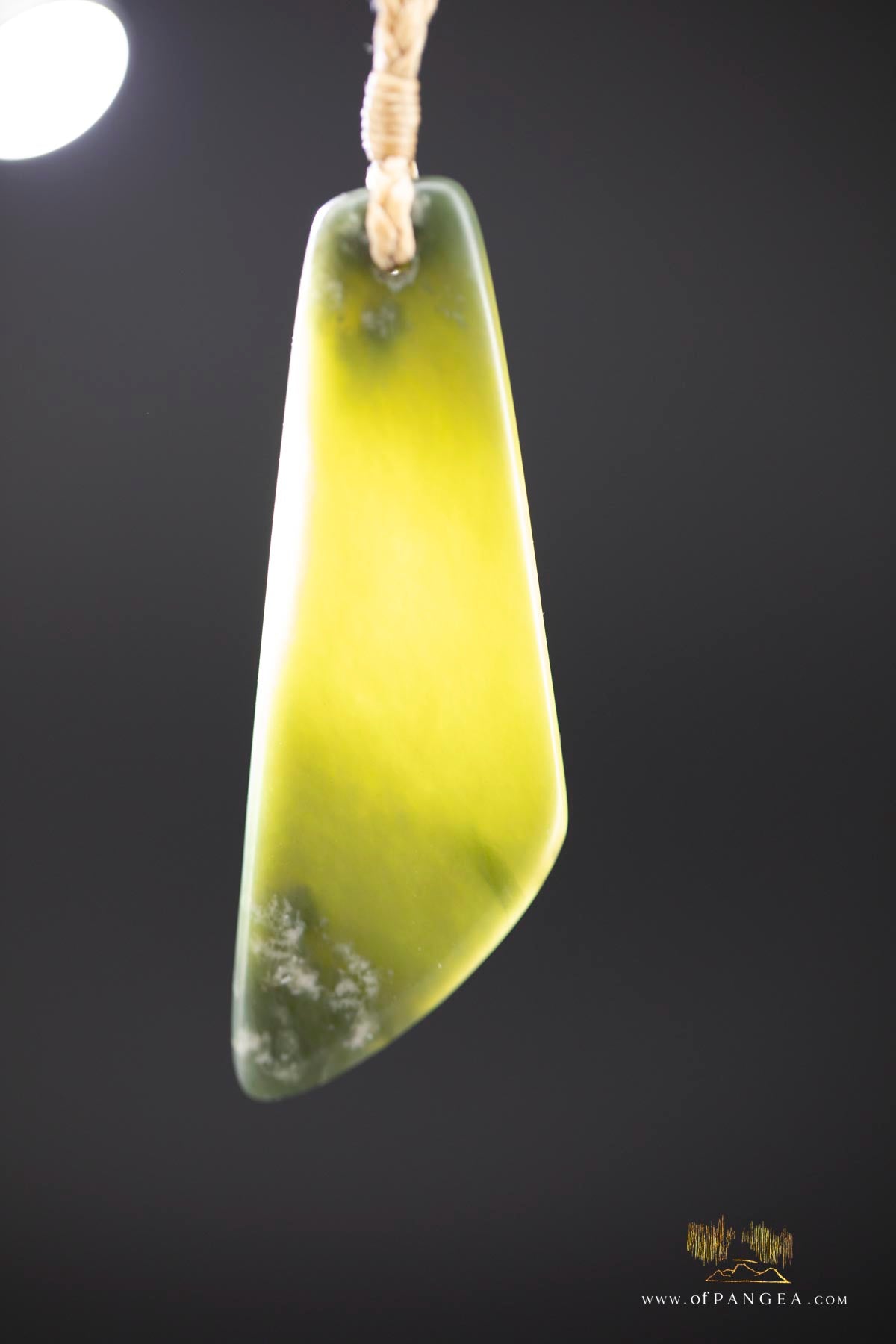 Large Toki - Wyoming Olive snowflake Nephrite Jade - woven tan muka cord || JF905