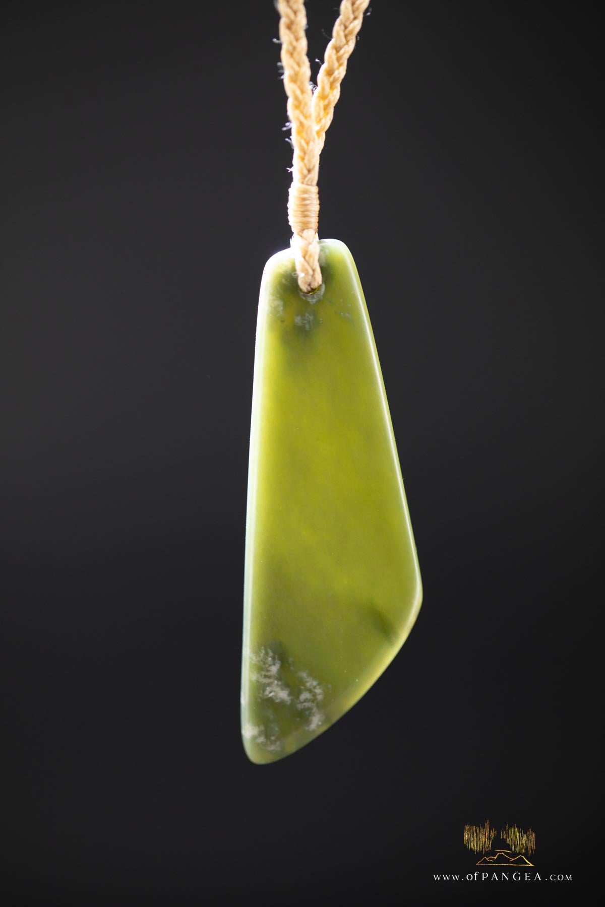 Large Toki - Wyoming Olive snowflake Nephrite Jade - woven tan muka cord || JF905